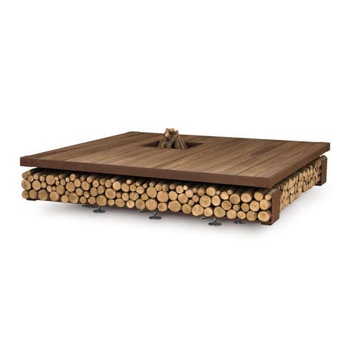 Garten-Feuerstelle / Holz - Opera - Ak47 Design - Stahl / Kastanie / quadratisch