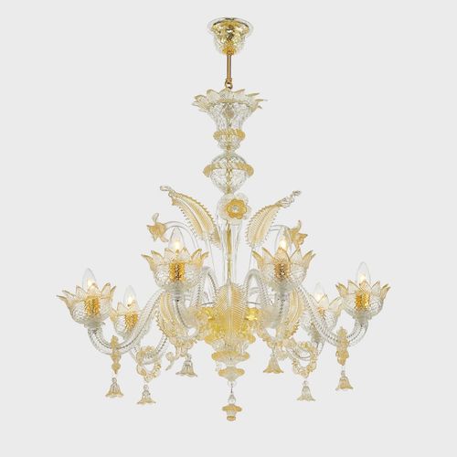 Klassischer Kronleuchter - GOLD GIOVE - Sogni di Cristallo - Muranoglas / geblasenes Glas / 6 Glühbirnen