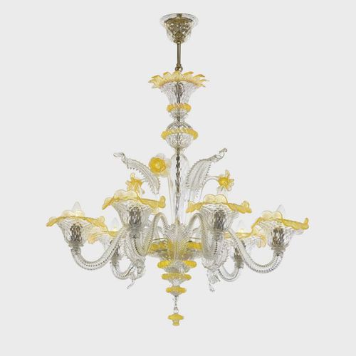 Klassischer Kronleuchter - ARES - Sogni di Cristallo - Muranoglas / geblasenes Glas / 6 Glühbirnen