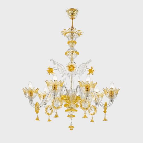 Klassischer Kronleuchter - GIOVE - Sogni di Cristallo - Muranoglas / geblasenes Glas / 6 Glühbirnen