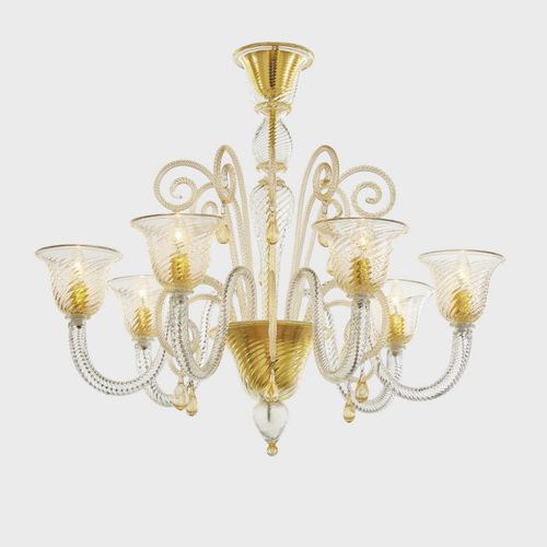 Klassischer Kronleuchter - GOLD EOS - Sogni di Cristallo - Muranoglas / geblasenes Glas / 6 Glühbirnen