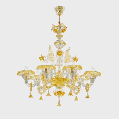 Klassischer Kronleuchter - DELFI - Sogni di Cristallo - Muranoglas / geblasenes Glas / 6 Glühbirnen