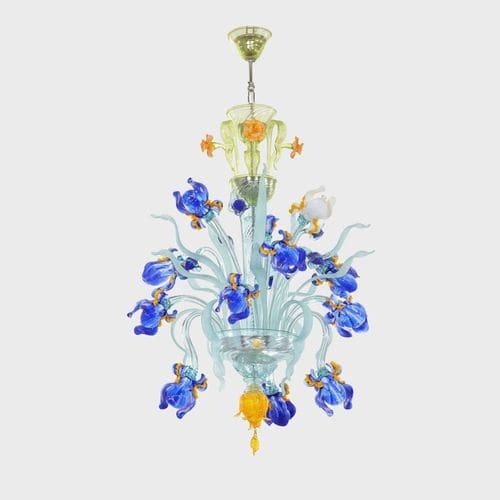 Klassischer Kronleuchter - VAN GOGH IRIS - Sogni di Cristallo - Muranoglas / geblasenes Glas / 12 Glühbirnen