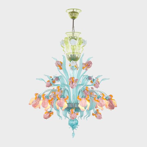 Klassischer Kronleuchter - VAN GOGH IRIS ORIGINAL EDITION - Sogni di Cristallo - Muranoglas / 6 Glühbirnen / 8 Glühbirnen