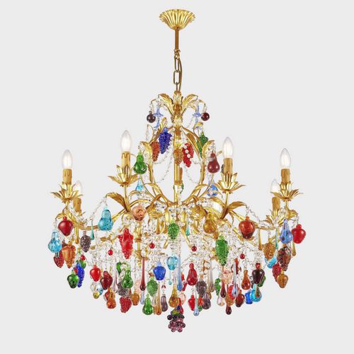 Klassischer Kronleuchter - MANDRAGOLA DELUXE - Sogni di Cristallo - Schmiedeeisen / Muranoglas / geblasenes Glas
