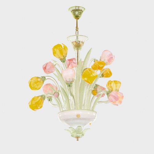 Klassischer Kronleuchter - RENOIR TULIPANI DELUXE - Sogni di Cristallo - Muranoglas / geblasenes Glas / 12 Glühbirnen