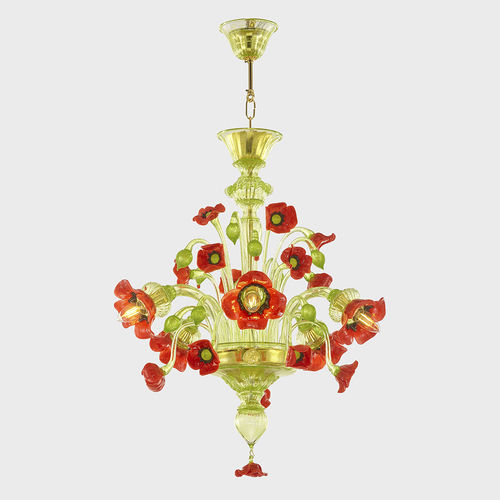 Klassischer Kronleuchter - VAN GOGH POPPIES DELUXE  - Sogni di Cristallo - Muranoglas / geblasenes Glas / 5 Glühbirnen