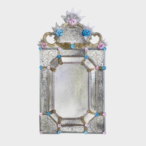 Wandmontierter Spiegel - TRIONFO - Sogni di Cristallo - venezianischer Stil / rechteckig / aus venezianischem Glas
