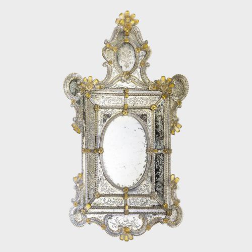 Wandmontierter Spiegel - STUPOR MUNDI   - Sogni di Cristallo - venezianischer Stil / Muranoglas / gold