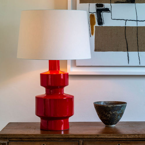 Tischlampe - SHOREHAM - VAUGHAN - Leinen / emaillierte Keramik / Steingut