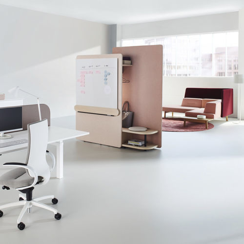 Selbsttragende Bürotrennwand - DEEM META - Ophelis - Stoff / Holz / modulierbar