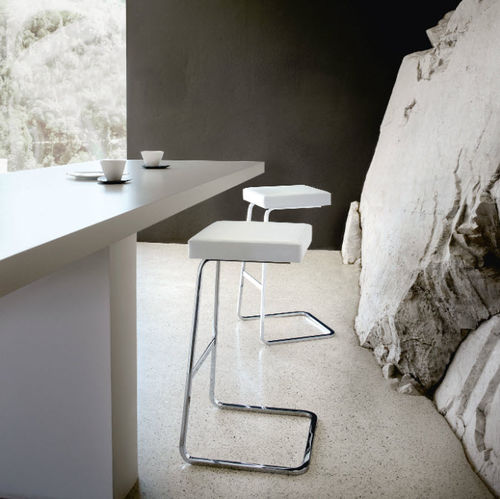 Bauhaus-Design-Barhocker - Four Seasons - Knoll international - Leder / Gestell aus verchromtem Stahl / mit Überhang