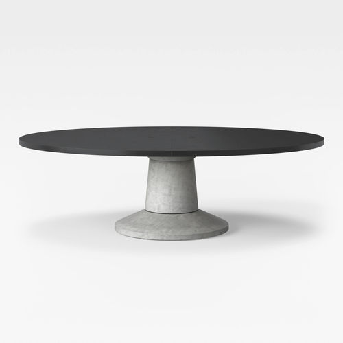 Moderner Tisch - COLOSSUS - Massproductions - Laminat / Gestell aus Beton / oval