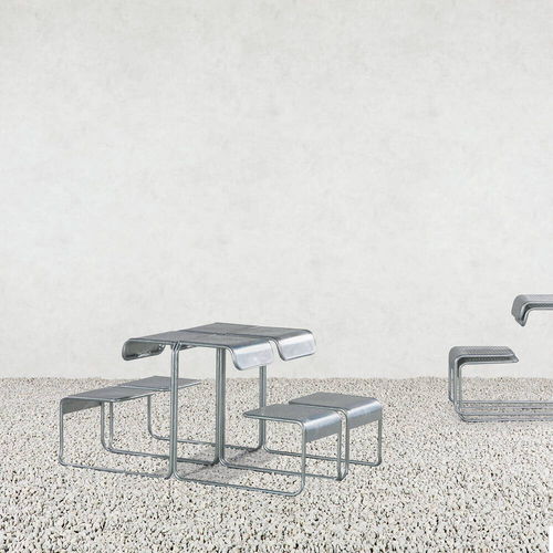 Moderne Tisch- und Stuhlkombination - BASILEA - Atelier Alinea - für Garten / galvanisiertem Stahl / Lochblech