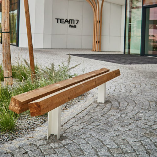 Moderne Bank für den öffentlichen Raum - YPSILON  - Vestre - galvanisiertem Stahl / Holz / ohne Rückenlehne