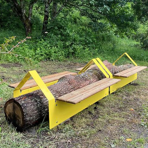 Moderne Bank für den öffentlichen Raum - LOG - Vestre - galvanisiertem Stahl / Holz / ohne Rückenlehne