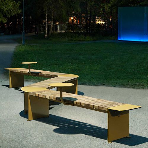 Moderne Bank für den öffentlichen Raum - VROOM - Vestre - Holz / galvanisiertem Stahl / Cortenstahl