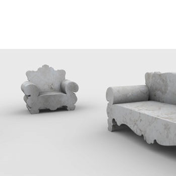 Klassischer Sessel - seicento - Arredo di Pietra srl - Travertin / Travertin / grau