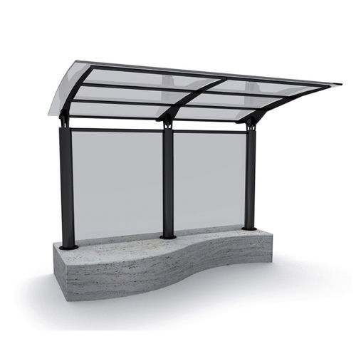 Metall-Buswartehalle - airone - Arredo di Pietra srl - Travertin / mit Bank
