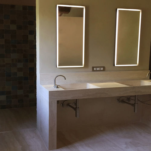Doppelte Waschtischplatte - Arredo di Pietra srl - Travertin / maßgefertigt