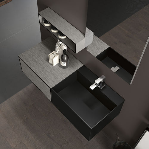 Wand-Waschbecken - CUBIK_03 - GB GROUP S.R.L. - Verbundwerkstoff / mit Ablage / rechteckig