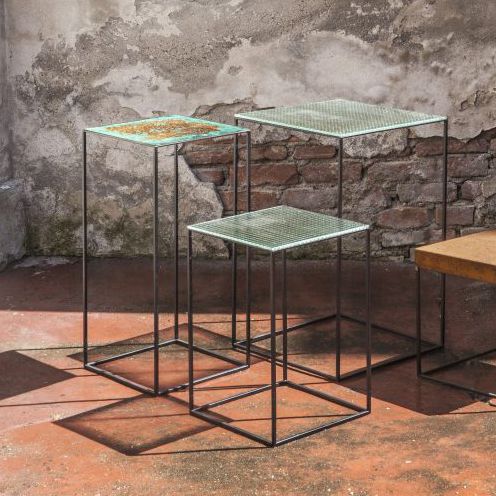 Beistelltisch / minimalistisches Design - SLIM IRONY ART - ZEUS - Glas / Stahlblech / Gestell aus Kupfer