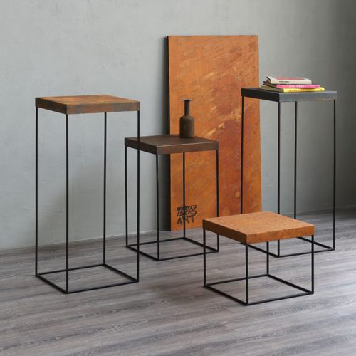 Beistelltisch / minimalistisches Design - SLIM UP - ZEUS - Glas / Stahlblech / Gestell aus Kupfer