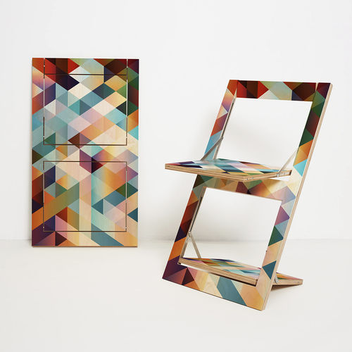 Stuhl / originelles Design - FLÄPPS KLAPPSTUHL PRINTED - AMBIVALENZ - für den Innenraum / lackiertes Holz / Birke