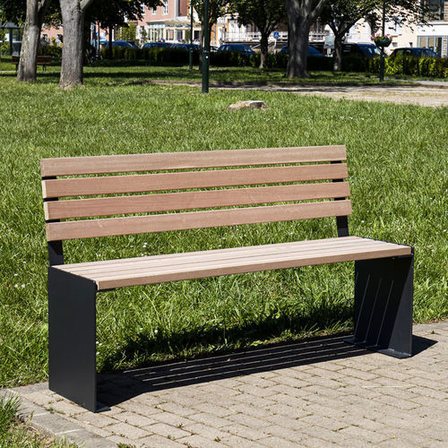 Moderne Bank für den öffentlichen Raum - 148-2 - ABES S.à r.l. Public Design - Holz / galvanisiertem Stahl / mit Rückenlehne