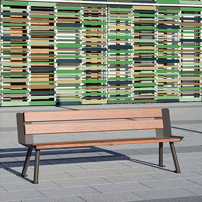 Moderne Bank für den öffentlichen Raum - ORIA - univers & cité | mobilier urbain - Holz / Stahl / mit Rückenlehne
