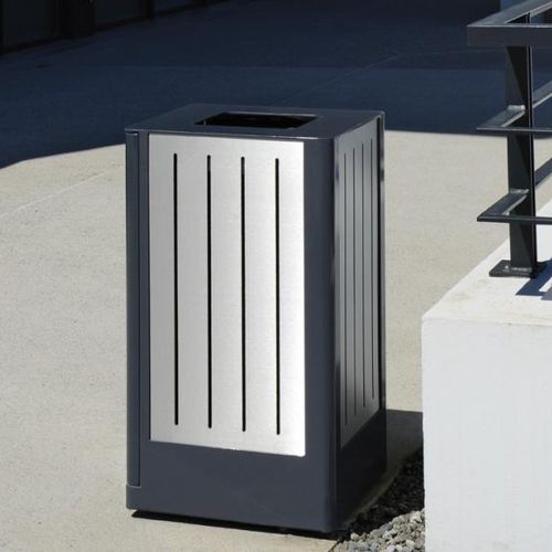 Park-Abfallbehälter - FUSION - univers & cité | mobilier urbain - Stahl / gebürsteter Edelstahl / mit Deckel