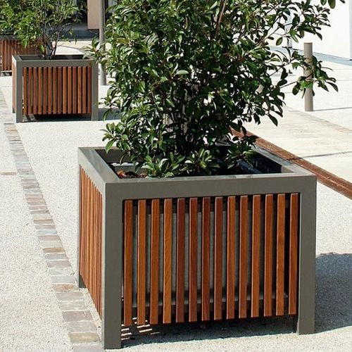 Holz-Pflanzkübel - CINÉO - univers & cité | mobilier urbain - Stahl / quadratisch / rund