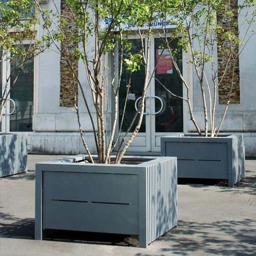Pflanzkübel / thermolackierter Stahl - SYNERGIE - univers & cité | mobilier urbain - rechteckig / maßgefertigt / höhenverstellbar