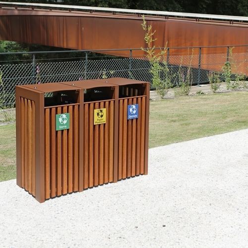 Park-Abfallbehälter - Cin&eacute;o - univers & cité | mobilier urbain - System / pulverbeschichteter Stahl / Holz