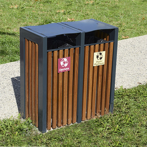 Park-Abfallbehälter - CINEO C17-TRI2 - univers & cité | mobilier urbain - System / pulverbeschichteter Stahl / Holz