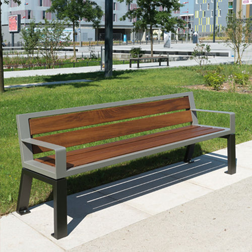 Moderne Bank für den öffentlichen Raum - ZÉO  - univers & cité | mobilier urbain - Holz / Stahl / mit Rückenlehne