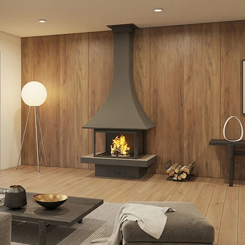 Holzkamin - JULIETTA 985  - JC BORDELET - wandmontiert / für Wandmontage / mit 3 Sichtseiten