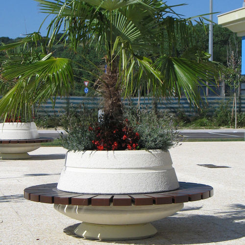 Beton-Pflanzkübel - ATOLLO - VASART URBAN DESIGN - Holz / rund / mit integrierter Bank