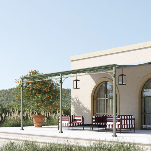 Angebaute Pergola - NOVECENTO RAIN (PRESTIGE) - UNOSIDER - PVC / Schmiedeeisen / maßgefertigt