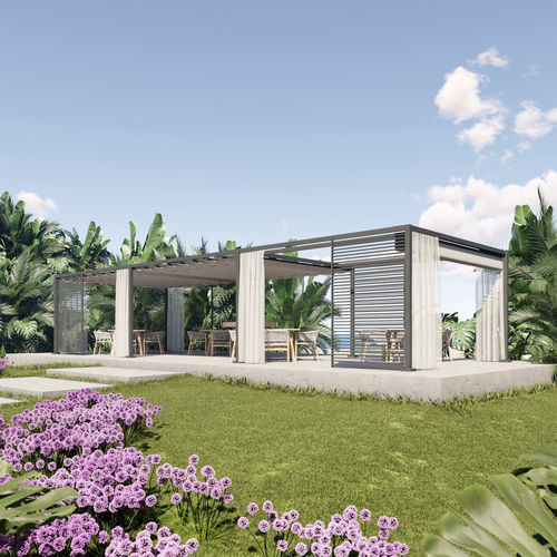 Selbsttragende Pergola - MOOD - UNOSIDER - Aluminium / mit Stoffüberdachung / einziehbar