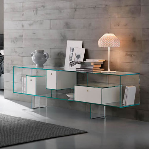 Modernes Sideboard Liber Tonelli Design Lackiertes Holz Glas Weiss