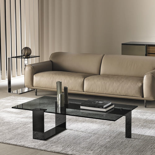 Moderner Couchtisch - PLINSKY - TONELLI Design - Hartglas / aus verchromtem Metall / rechteckig