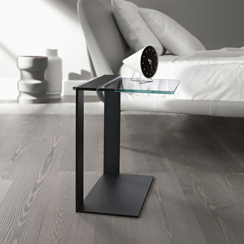 Moderner Beistelltisch - JOLIET - TONELLI Design - Rauchglas / aus verchromtem Metall / rechteckig