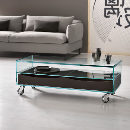 Moderner Couchtisch - COMO' BASSO - TONELLI Design - Kirschbaum / Glas / Leder