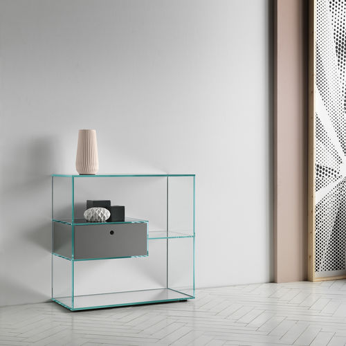 Modernes Regal - LIBER - TONELLI Design - Holz / Glas / mit Schublade