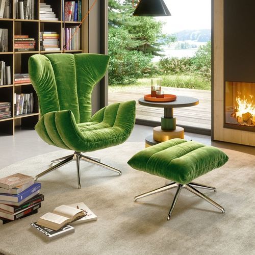 Moderner Sessel - CASSIA - BRETZ - Stoff / Holz / mit Fußstütze