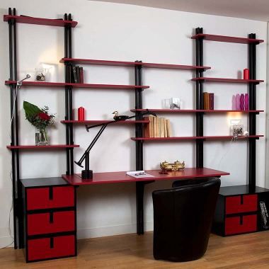 Moderner Schreibtisch - ESPACE LOGGIA - lackiertes Holz / mit Stauraum / mit Regal