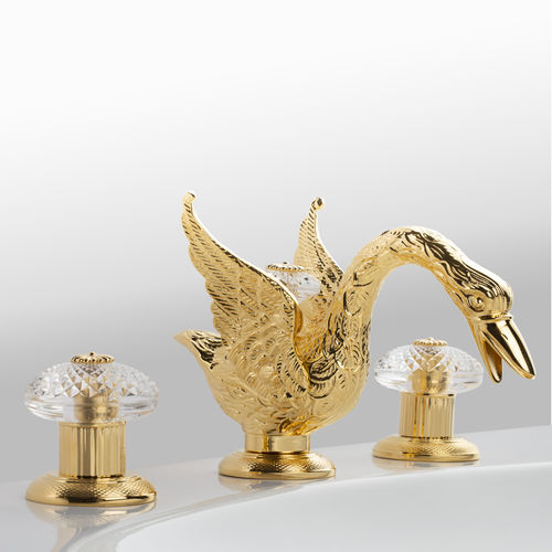 Zweigriffmischer für Waschtisch - C45-1301 CYGNE AIL&Eacute; - Cristal&Bronze - Aufsatz / Messing / Gold