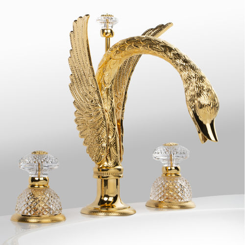 Zweigriffmischer für Waschtisch - C46-1301 CYGNE FLAMANT - Cristal&Bronze - Aufsatz / Messing / Gold