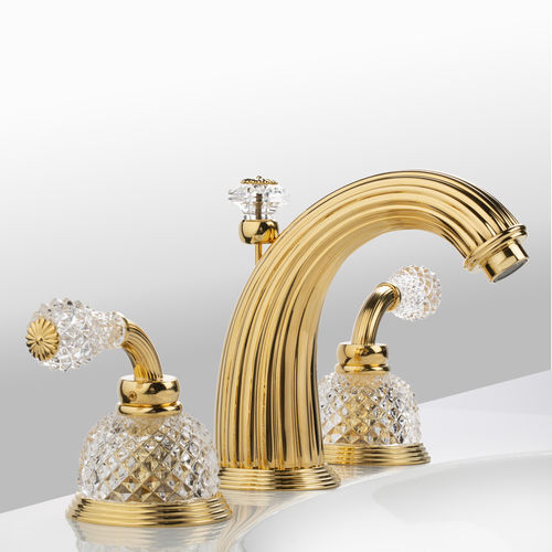 Zweigriffmischer für Waschtisch - C56-1301 D&Ocirc;ME &Agrave; MANETTES DIAMANT - Cristal&Bronze - Aufsatz / Messing / Gold